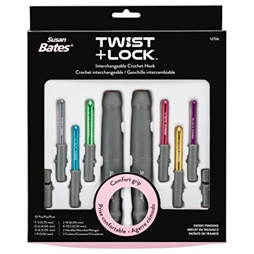 Susan Bates Twist + Lock Deluxe Interchangeable Crochet Hook Set-Sizes F5/3.75mm to K10.5/6.5mm