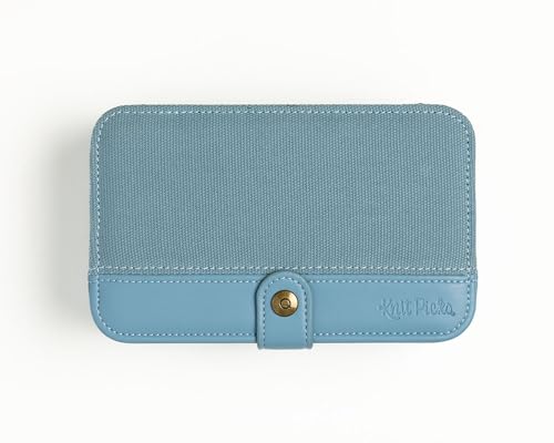 Knit Picks x DellaQ Interchangeable Knitting Needles Set with Buddy Case | 9 sizes of blue 4.75 inch long knitting needles, US 4-11, includes Dusty Blue Canvas and Faux Leather case - color: Dusty Blue and Regular Blue Needles