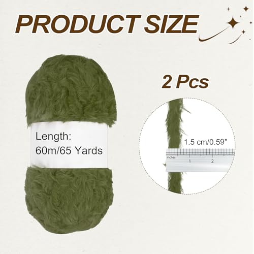 PATIKIL 65 Yards Soft Chunky Fluffy Fuzzy Faux Fur Yarn, 2 Skeins Chunky Fuzzy Yarn Fur Polyester for Crochet Knitting Blankets Scarves Sweaters Hat Shawls, Army Green - color: Army Green