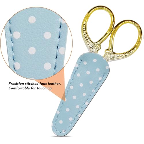 3.6 inch Embroidery Scissors with Leather Sheath for Sewing Art Needlework | Crochet Scissors Stainless Steel Classic Scissor with Leather Cover Crafting Scissor Shears Craft - color: Silver Gold