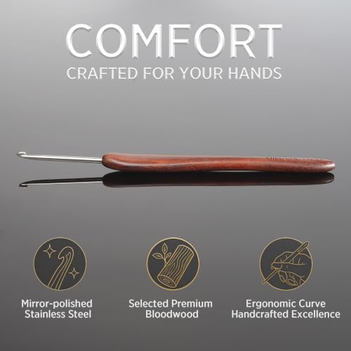 SEVENSUN Crochet Hook Artistan 2.5mm - Pure Handmade Polished Stainless Steel Hook - Blood Sandalwood Handle - High-end Crochet Hook Gift, Red - size: 2.5mm(Size C)