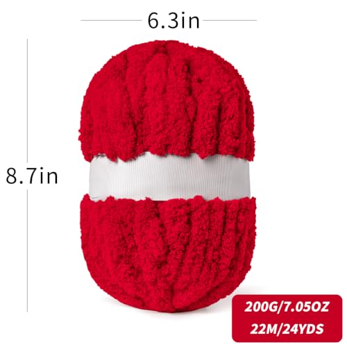 10 Pack Red Fuzzy Chunky Yarn for Hand Knitting, Bulky Thick Fluffy Chenille Yarn for Crocheting, 240yds/70.5oz Jumbo Crochet Yarns, Soft Chunky Knit Blanket Yarns for Crochet - color: 10 Red