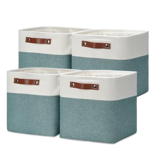 DULLEMELO 11x11 Cube Storage Bins for Organizer, Foldable Cube Storage Bins for Organizing Home Office Closet Shelves, Fabric Cube Baskets for Home Organization(4 Pack - White&Deep Green) - color: White&Dark Green, size: S-11"x11"x11"