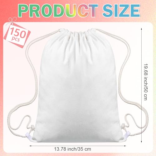 Abbylike 150 Pcs Tie Dye Cotton Drawstring Bag Bulk Sublimation Blank Backpack Canvas Drawstring Tote Bag Items to Tie Dye - size: X-Large