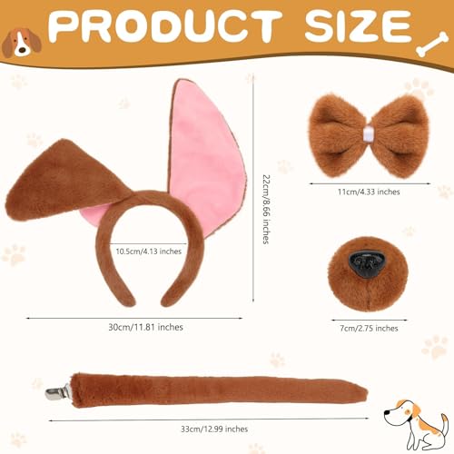 Mototo Zoo Animals Costume Accessories Set Animal Ears Headband for Adult with Tail Bow Tie for Halloween Dress Up Party - style: Brown Puppy