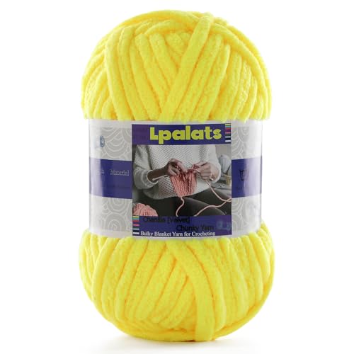 #6 Super Bulky Blanket Yellow Yarn - Chunky Chenille Yarn for Crocheting | Baby Blanket Yarn (Each 3.5oz/100g, 71yds/65m) - Polyester - Thick Plush Fluffy Yarn for Crochet Amigurumi Blankets - color: Chick Yellow