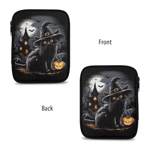 Black Cat Crochet Hook Case Haunted House Bat Portable Knitting Needle Case with Web Pockets Swing Crochet Hooks Accessories Halloween Home Gifts - color: Black Cat Haunted House Bat