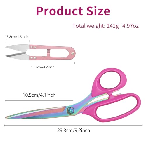 Left-Handed Fabric Scissors for Cutting Fabric, Garments, Textiles, 23cm Tailor's Scissors, Thread Cutter, Set of 2
