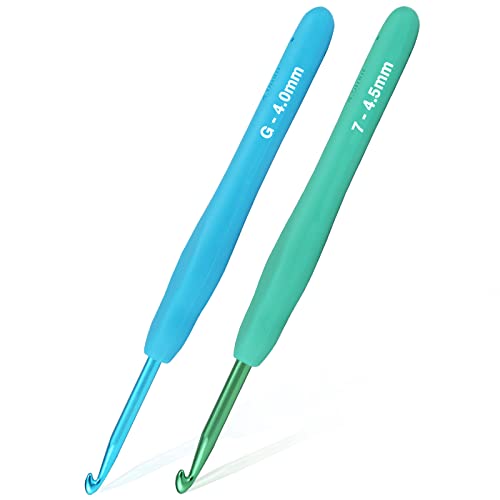 YOJOB 2-Pack Size G / 4mm, 7/4.5mm Crochet Hooks, Ergonomic Crochet Hook | Super Smooth Knitting Needles with Soft Rubber for Beginner and Advanced (4.0mm, 4.5mm) - size: 4mm, 4.5mm