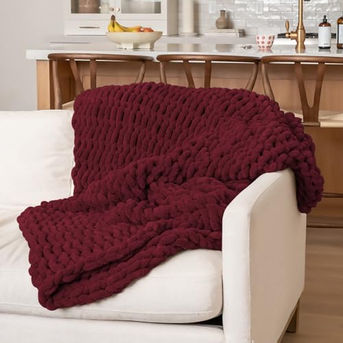 10 Pack Burgundy Fuzzy Chunky Yarn for Hand Knitting, Bulky Thick Fluffy Chenille Yarn for Crocheting, 240yds/70.5oz Jumbo Crochet Yarns, Soft Chunky Knit Blanket Yarns for Crochet - color: 10 Burgundy