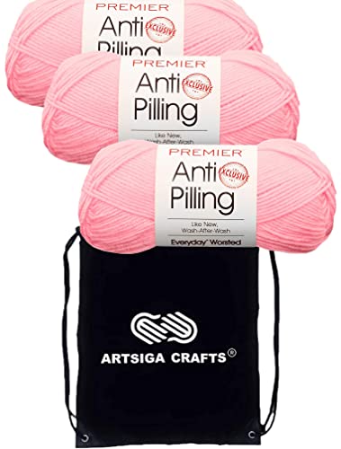 Premier Yarns Anti-Pilling Everyday Baby Pink 100-6 | 3 Skeins, Same Dye Lot, Project Bag, #4 Worsted, 100% Anti-Pilling-Acrylic, Ideal for Crochet or Knitting Blankets, Scarves - color: Dn100-6-Baby-Pink