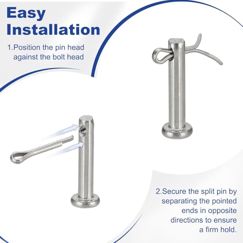 uxcell 4Pcs M12x50mm Clevis Pins, 304 Stainless Steel Single Hole Flat Head Hitch Fastener Lock Systems with Cotter Pins for Furniture Installation Trailer Lawn Mower, Silver - size: M12x50mm