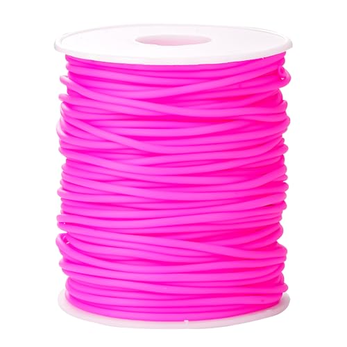 Hollow Rubber Tube Cord 54 Yards 2mm Camellia Stitch Keeper with 1mm Hole | Tubing Knitting Barber Cord Rubber Saver Hollow Rubber Pipe with Spool for Knitting Projects Jewelry Making Bead Creations - color: Camellia