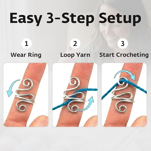 Crochet Tension Ring, Adjustable Crochet Ring for Finger, Works to Loop Yarn, Crochet Accessories, Crochet Supplies, Crochet Hooks, Gift, Resizeable, 1 Count (Silver) - color: Silver
