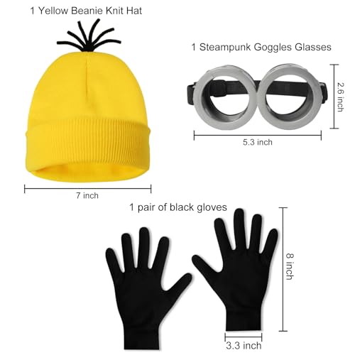HEYFIZZ 3 Pcs Halloween Costume Accessories Adult, Easy Costume Men Women | One Size Fits Most,Last Minute Adult Halloween Costumes,Yellow Beanie Hat,Adjustable Goggles,Gloves,Family Group Costume