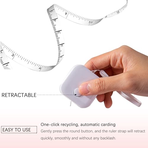 SlowVibes Bling White Diamond Retractable Body Measuring Tape, 60 Inch | Dual-sided vinyl cloth tape with rope for waist, fabric,body measurements, sewing, tailor,knitting, weight loss - color: White