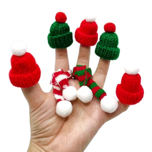 Yxtwaeh 48 Pcs Mini Santa Hats and Scarves for Christmas Crafts Mini Knit Doll Hat Scarf for Christmas Tree Ornaments Wine Bottle Toppers, Red and Green