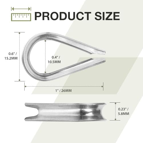M3 Wire Rope Thimble, 304 Stainless Steel Thimble for 3/32-1/8 Inch Diameter Wire Rope, 12 Pieces - size: M3