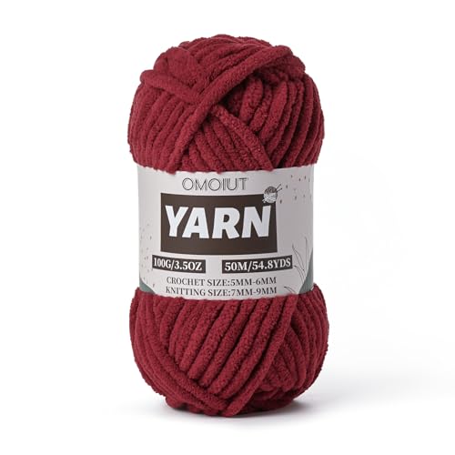 Fluffy Chunky Chenille Crochet Yarn, Baby Yarn for Crocheting Soft Blanket, Bulky Velvet Yarn (100g/54.8yds), Plush Amigurumi Yarn for Knitting Crafts, Scarves, Puzzle (Burgundy) - color: Burgundy