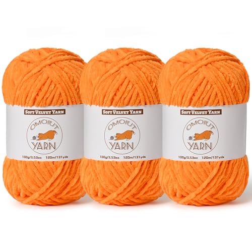 3 Pack Orange Fluffy Velvet Yarn for Crocheting, Chunky Chenille Baby Blanket Yarn for Crocheting, Soft Fuzzy Puzzle Yarns for Knitting, (100g/3.53oz Each) Bulky Thick Amigurumi Crochet Yarns - color: 3 Orange