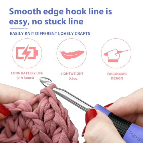 BZVV Light Up Crochet Hook Set Everything Crochet Counter 22 Different Size | Digital stitch counting, lighted ergonomic dual handles, reinforced connection and complete everything crochet tools. - color: blue-22 Sizes