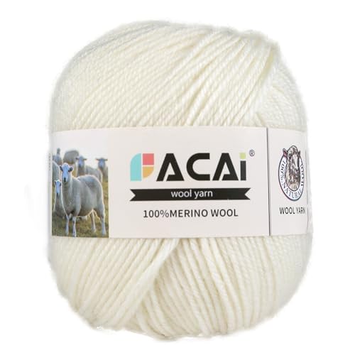 Facai Merino Wool Yarn Sock Yarn - 100% Pure Merino Wool Roving for Knitting, 1-Ball Set, 3.5oz (240 Yards), Worsted Weight (1, White) - color: White