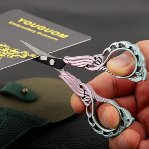 YOUGUOM Detail Scissors with Cover, Small Craft Shears | Sharp, All Purpose, for Embroidery, Sewing, Needlework, Cross Stitch, Crochet, Paper Cuts, Thread Snips, DIY Tools, Pink - color: Pink