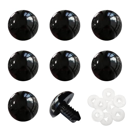 TOAOB 8pcs 24mm Large Safety Eyes for Amigurumis Black Plastic Crafts Doll Eye with Washers for DIY Crochet Stuffed Animals Doll Making Supplies - color: Black, size: 24mm