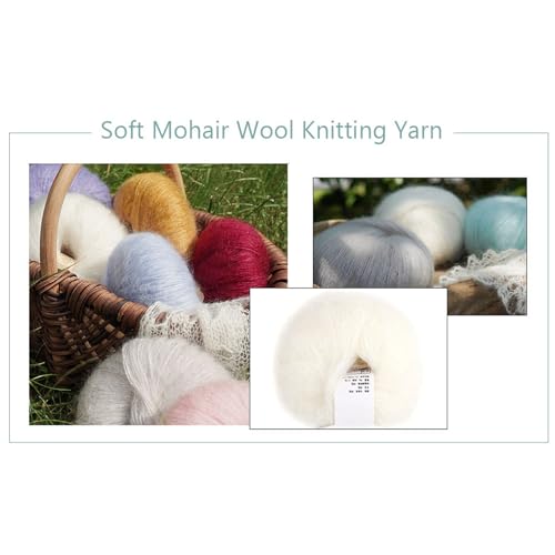 Popular Soft Mohair Knitting Angora Wool Yarn for DIY Knitting (with a Crochet)(White)