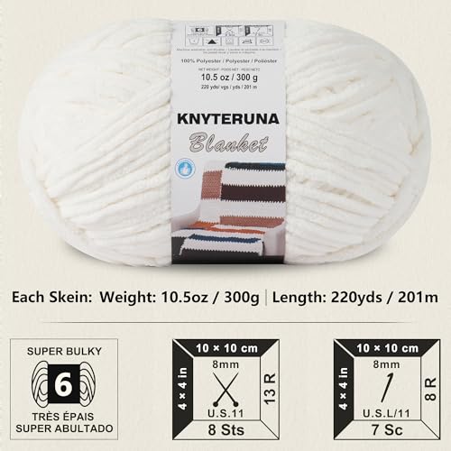#6 Super Bulky Blanket Yarn for Crocheting - 4 Skeins(Each 10.5oz/300g, 220yds/201m), Chunky Chenille Thick Plush Big Soft Yarn for Crocheting Knitting Blankets, Cream - color: Cream