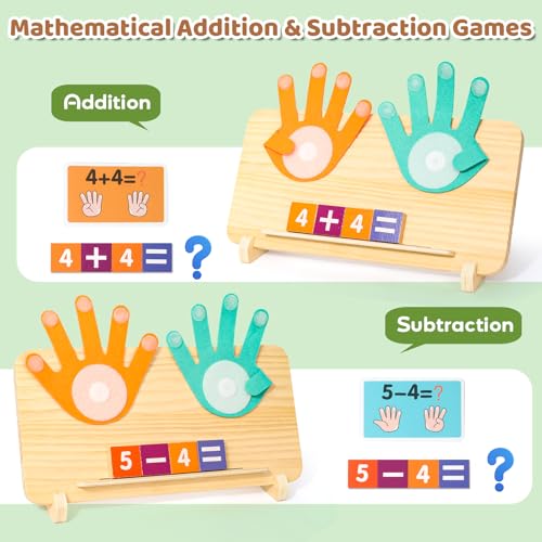 Montessori Math Learning Toys for Toddlers 3-5, Double-Sided Finger Counting & Number Tracing Board, Preschool Educational Wood Number Blocks Toys for Kids 2-4, Math Manipulates, Girl Boy Gift 5-7
