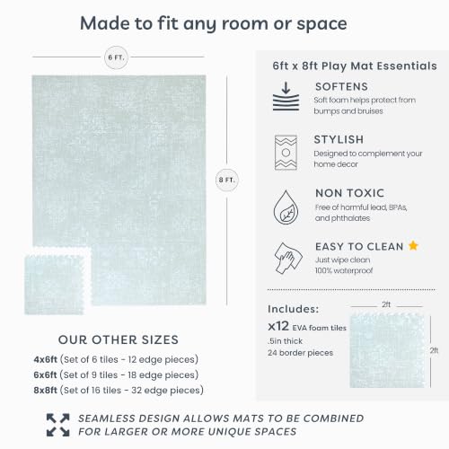 Little Landings Baby Play Mat for Floor - Eden (6x8ft) - Interlocking EVA Foam Play Mat Tiles for Babies & Toddlers, Non-Toxic Playmat for Tummy Time, Crawling & Playroom - Neutral Rug-Look Design - color: Eden - Sage Green, size: 6x8 ft