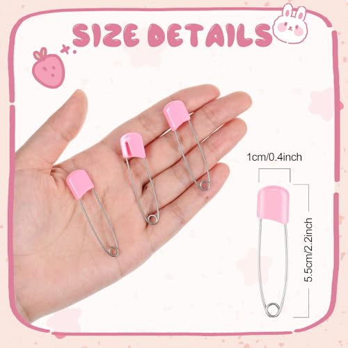 WILLBOND 100 Pcs Large Safety Pins for Clothes,with Bag, Pink | Plastic Head with Locking Closures, Heavy Duty Nappy Pins Hooks, 2.2 Inch Fasteners, Stainless Steel, Velvet Bag - color: Pink