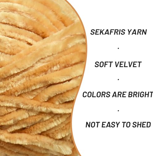 3 Pack Fuzzy Chenille Yarn for Crocheting,Velvet Baby Blanket Yarn for Crocheting,Soft Plush Yarns for Hand Knitting,(300 g/393yds) Fluffy Amigurumi Crochet Yarns (3 Khaki) - color: 3 Khak