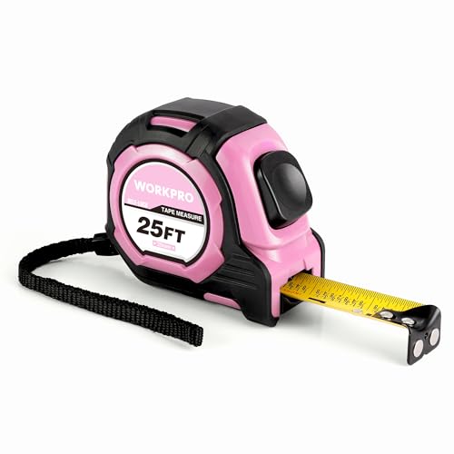 WORKPRO Pink Auto-Lock Tape Measure, 25FT 1/8 Fractions Measuring Tape | Double Retract Measurement Tape Accuracy 1/32 for Engineer,with Magnetic Hook, Rubber Protective Casing - Pink Ribbon - color: Pink, size: 25FT