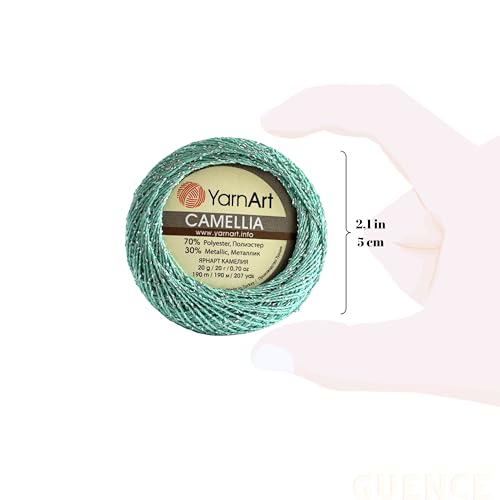 Yarnart Camellia Metallic Shimmer Fine Yarn - 70% Polyester, 30% Metallic, 192m, 20g, Crochet Thread, Lace, Embroidery, Jewelry Making, and Decorative Craft, 1.25mm Hook (Cottage Green, 20g Skein) - color: Cottage Green, size: 20g Skein