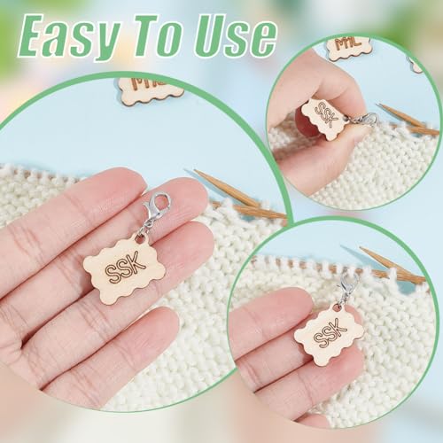 NBEADS 12 Pcs 12 Styles Wood Rectangle Stitch Markers with Lobster Clasp, Knitting Crocheting Accessories for Direction Guidelines