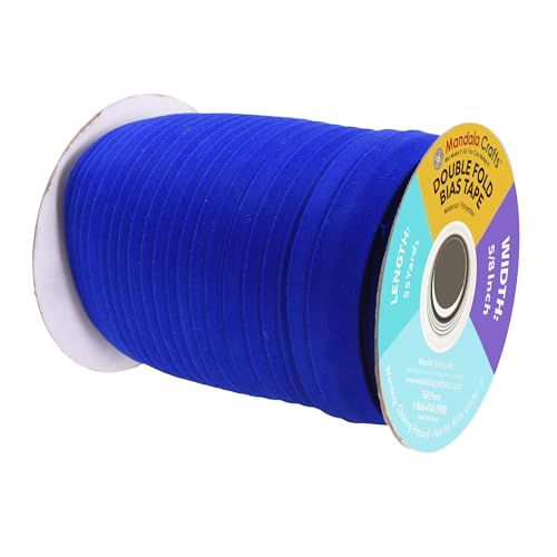 Mandala Crafts 55 Yds 5/8 Inch Blue Double Fold Bias Tape for Sewing | Machine Washable Binding Tape for Quilting, Hemming, Seams, Fabric Piping, All Fabrics & Denim, Indoor & Outdoor - color: Blue, size: 5/8 Inch 55 Yards