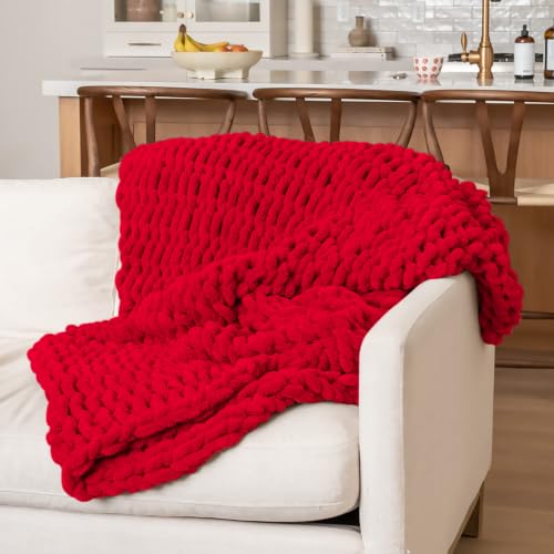 10 Pack Red Fuzzy Chunky Yarn for Hand Knitting, Bulky Thick Fluffy Chenille Yarn for Crocheting, 240yds/70.5oz Jumbo Crochet Yarns, Soft Chunky Knit Blanket Yarns for Crochet - color: 10 Red