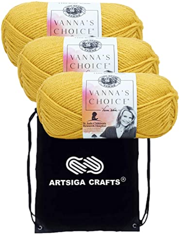 Lion Brand Yarn Vanna'S Choice 860-158 Mustard | 3 Skeins, Same Dye Lot, Project Bag, CYC #4 Worsted, 100% Acrylic, Ideal for Crochet, Knitting Blankets, Hats, Scarves - color: 860-158-Mustard