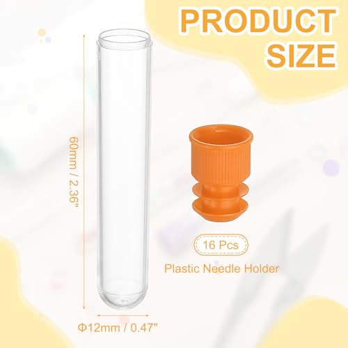 PATIKIL 2.4" Length Plastic Sewing Needle Storage Holder, 16 Pcs Portable Embroidery Needle Clear Pin Toothpick Storage Tubes Case for Craft Knitting, Orange - color: Orange, size: 2.4"