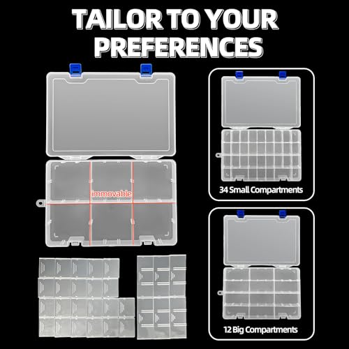 DUOFIRE Plastic Organizer Storage Box, Adjustable Divider 34 Grids, 2 Pack | Clear Removable Compartment Storage Box for Jewelry, Beads, Earrings, Fishing Hooks, Craft, Screws, Nails, Small Tools - color: White, size: 34 Grids, White X 2 Pack