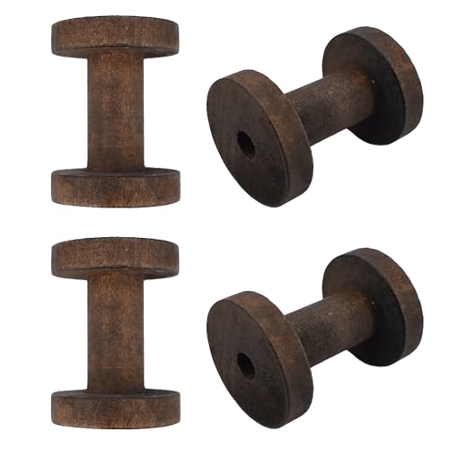 HAHIYO 2.36Inch/6cm 4PCs Vintage Coffee Color Wood Spool Retro Unfinished Wooden Thread Spools for Textile Wire Weaving Ribbon Crafts DIY Art Education Smooth Rotatable Bobbins - color: Retro Coffee Color, size: 2.36Inch-4P
