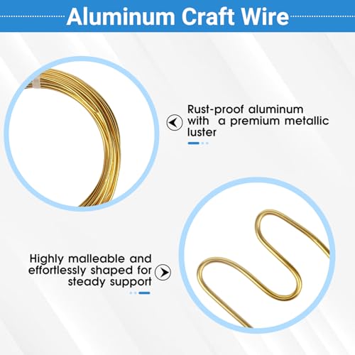 2 Rolls Aluminum Craft Wire, 9 Gauge (3mm) Flexible Metal Wire for Jewelry Making, 32.8 Ft (16.4 Ft/Roll) Bendable Armature Wire for Bonsai, Sculpting and DIY Crafts [Gold] - size: 9Gauge 16.4Ft Each, style: Gold