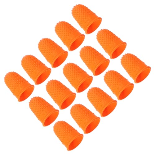 PATIKIL Rubber Finger Tips, 15 Pack Silicone Thumb Fingertip Protector Finger Cots Covers Guard Pads Thimble Grips for Office Counting Sewing, Orange M Size - color: Orange, size: 1.2x0.8inch（Medium）