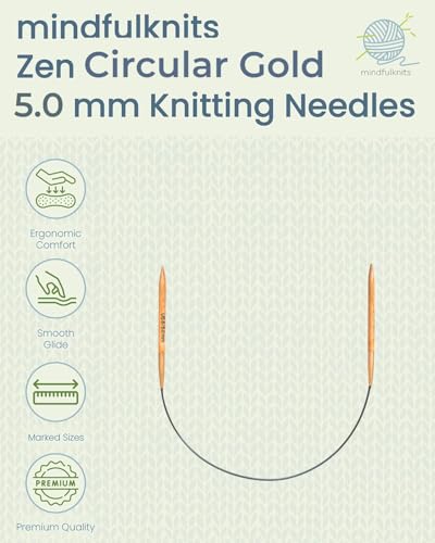 mindfulknits Zen Circular Knitting Needles - US 8, 5mm -16 Inch Length - Premium Beech Wood with Ombre Glossy Finish - Smooth Glide for All Projects - Gold - size: 5mm Gold