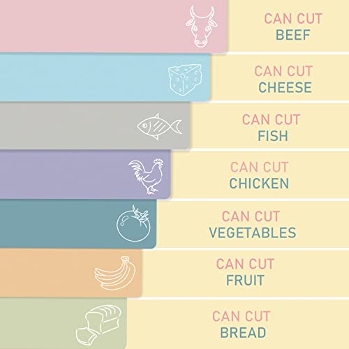 7 Pieces Plastic Flexible Cutting Boards for Kitchen, BPA- Free,15"x12" | Non Slip Cutting Mats with Food Icons, Easy-Grip Handles - color: Soft Colors