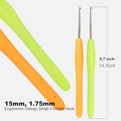 YOJOB 2-Pack Small Size 1.5mm, 1.75mm Crochet Hooks, Ergonomic Crochet Hook | Super Smooth Knitting Needles with Soft Rubber for Beginner and Advanced (1.5mm, 1.75mm) - size: 1.5mm, 1.75mm