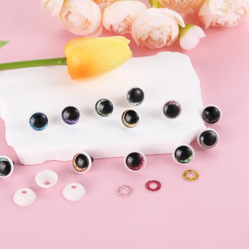 120 Pcs 3D Glitter Eyes for Crochet Animal, 12mm Plastic Safety Eyes | Crochet Doll Eye for DIY Craft Gifts Doll Decorations