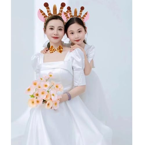 Giraffe Costume Tutu Skirt Set Animal Headband Nose Tail Fancy Outfit Props - color: 3 Pcs Set